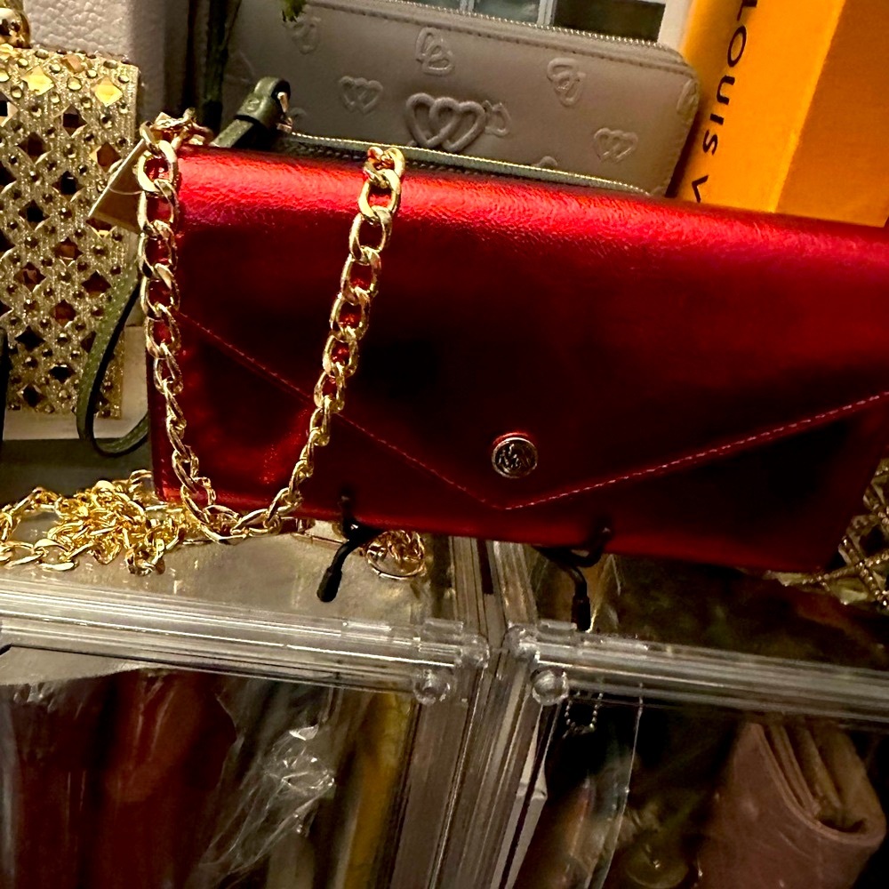 Michael Kors Continental Wallet Metallic Patent Leather / added unbranded chain - Picture 13 of 15